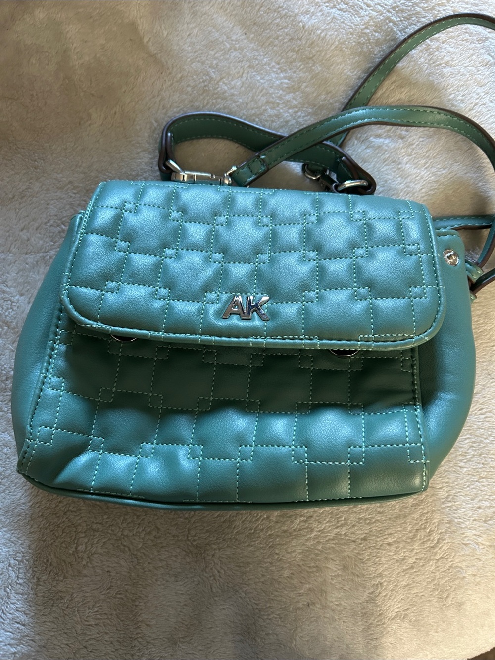 Anne Klein Quilted Crossbody Bag in Teal Green